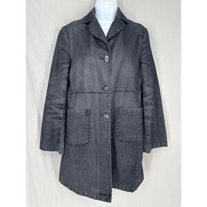 90s Vintage Jacket Womens Small Black Canvas Trench Car Coat Button Grunge Y2K